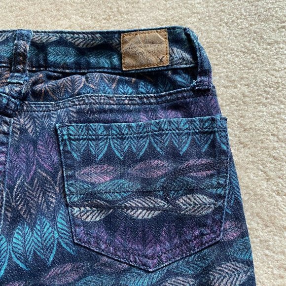 AE Stretch 0 Leaf Patterned Jegging Crop Ankle Jeans Zip Hems - Picture 9 of 10